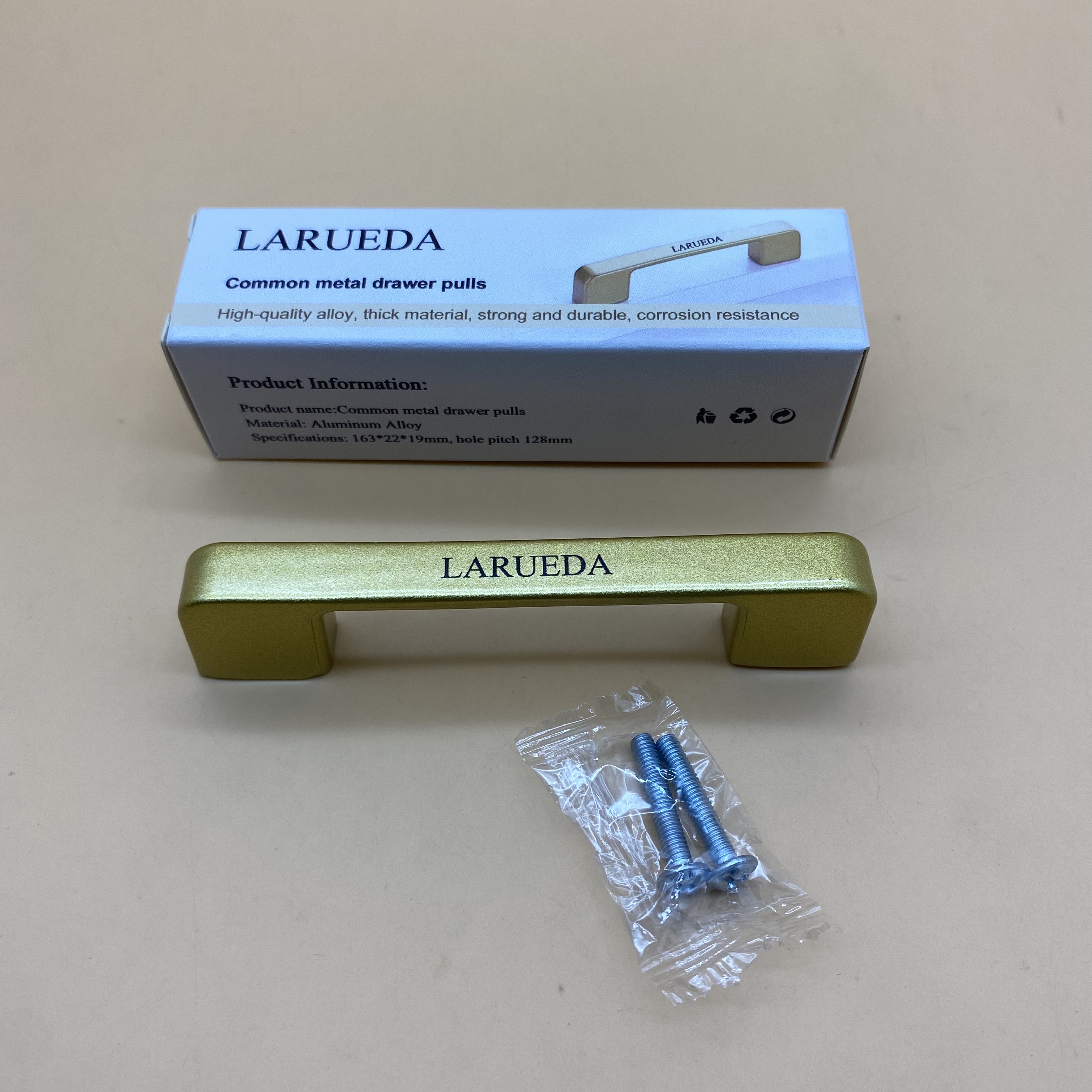 LARUEDA Common metal drawer pulls,  6.2 Inch(163mm) Matt Gold drawer pulls, Hardware Zinc Alloy Pulls for Kitchen 