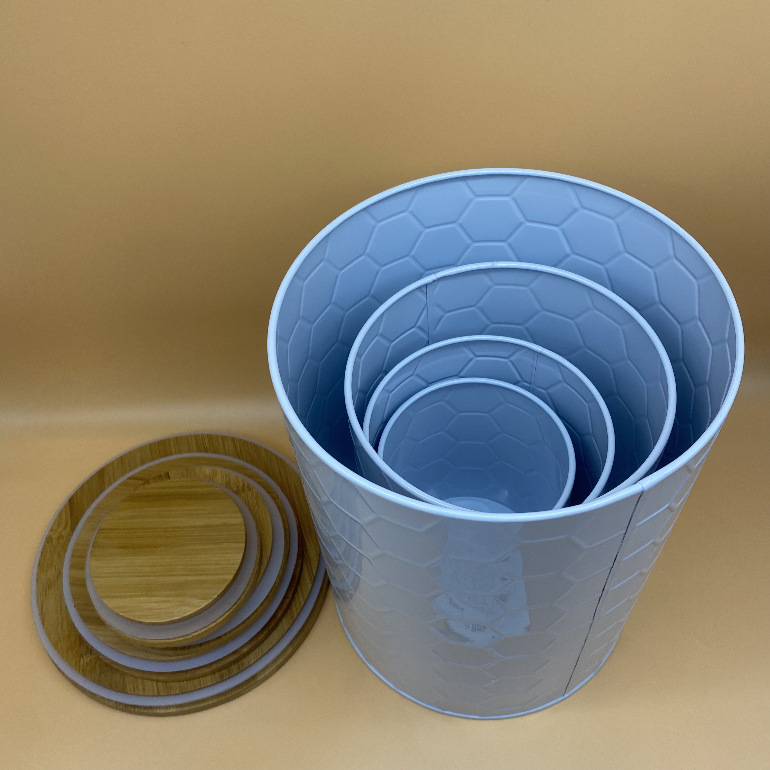 Food Storage Container,Food Storage Container Jars with Bamboo Lids,Leak Proof, Airtight, Nested 4 Pack