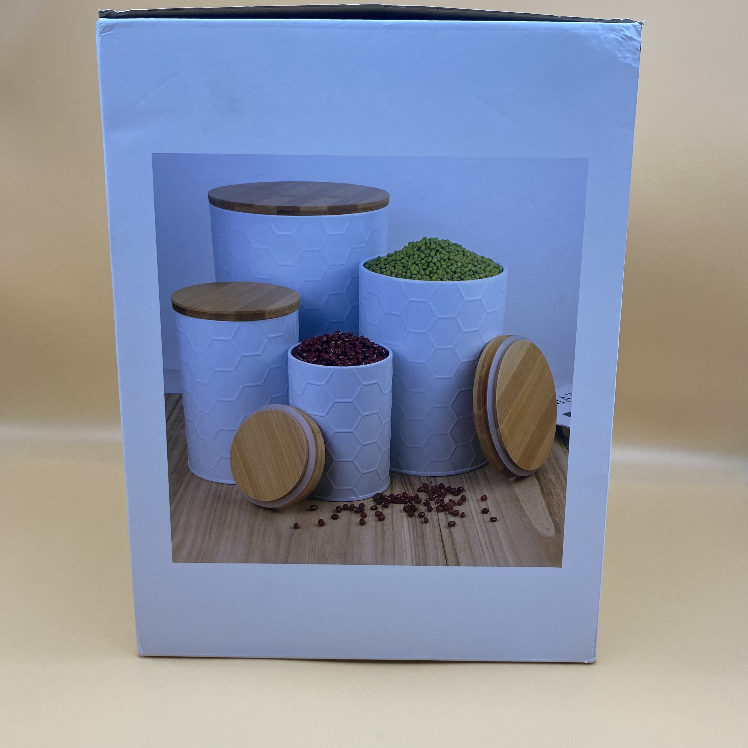 Food Storage Container,Food Storage Container Jars with Bamboo Lids,Leak Proof, Airtight, Nested 4 Pack