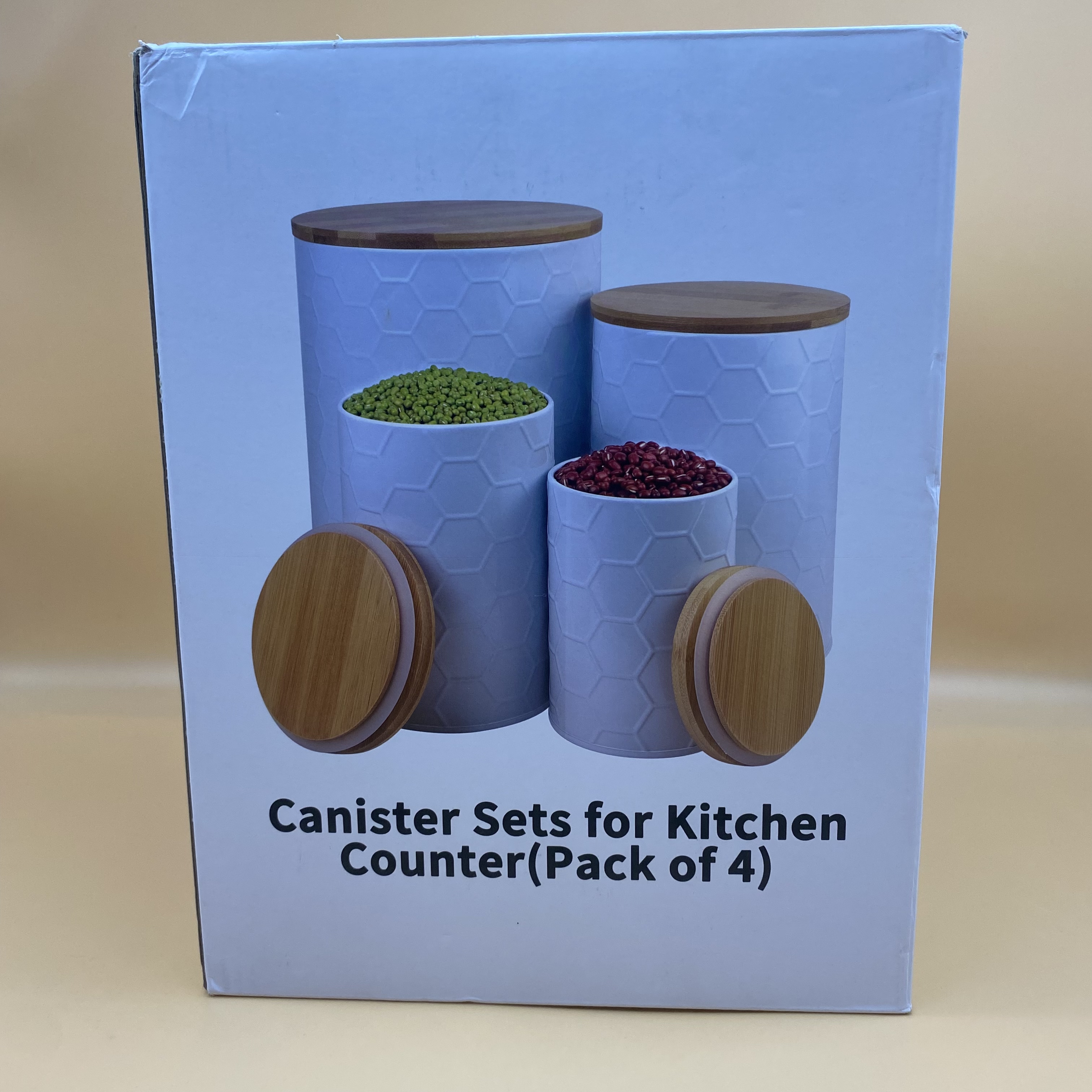 Food Storage Container,Food Storage Container Jars with Bamboo Lids,Leak Proof, Airtight, Nested 4 Pack