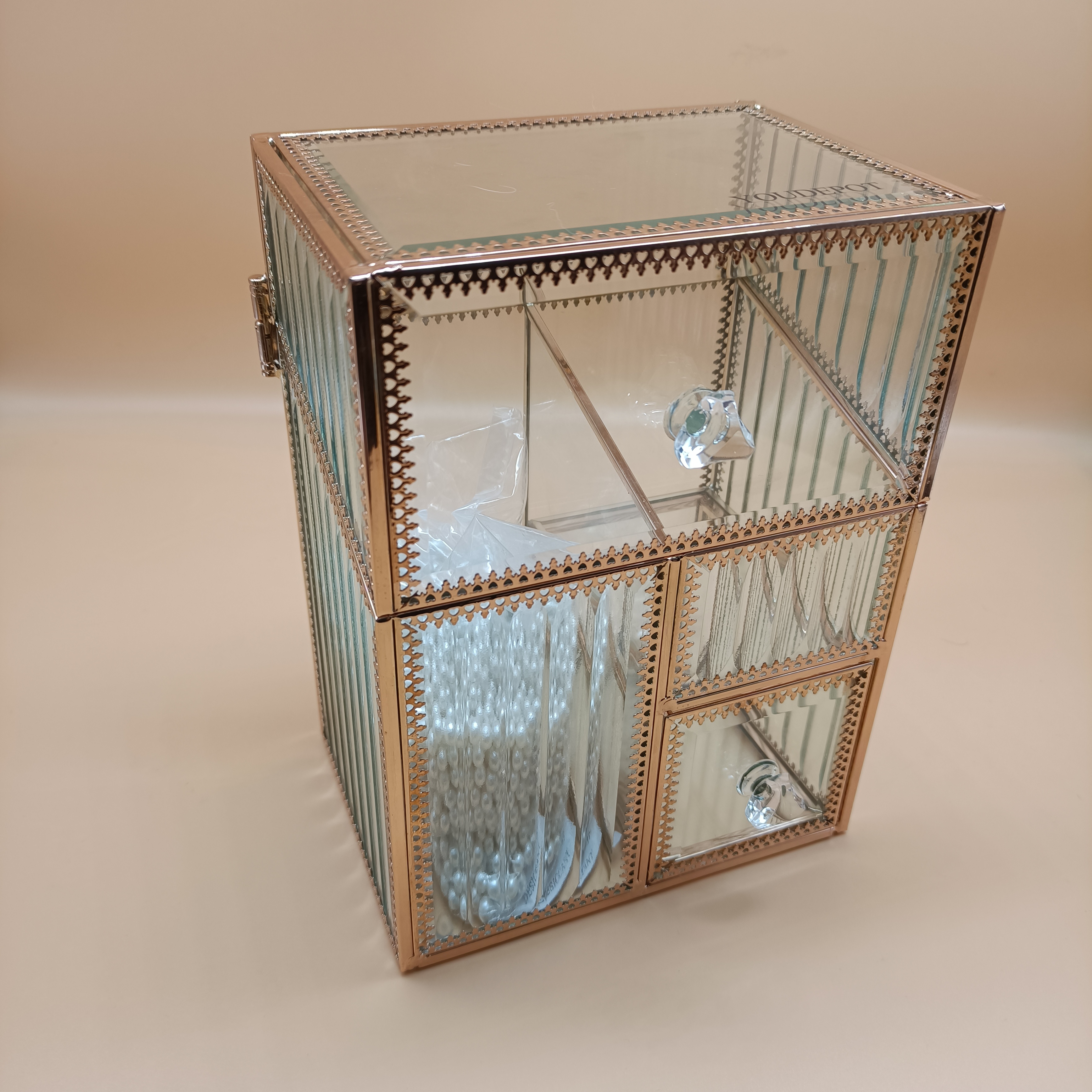 YOUDEPOT Drawer organizers,Makeup Brush Holder with Lid and Drawer, Lipstick Organizer w/Partition Racks, For Storing Various Makeup Brushes, Eyebrow Pencils, Lipsticks, Powder Puffs