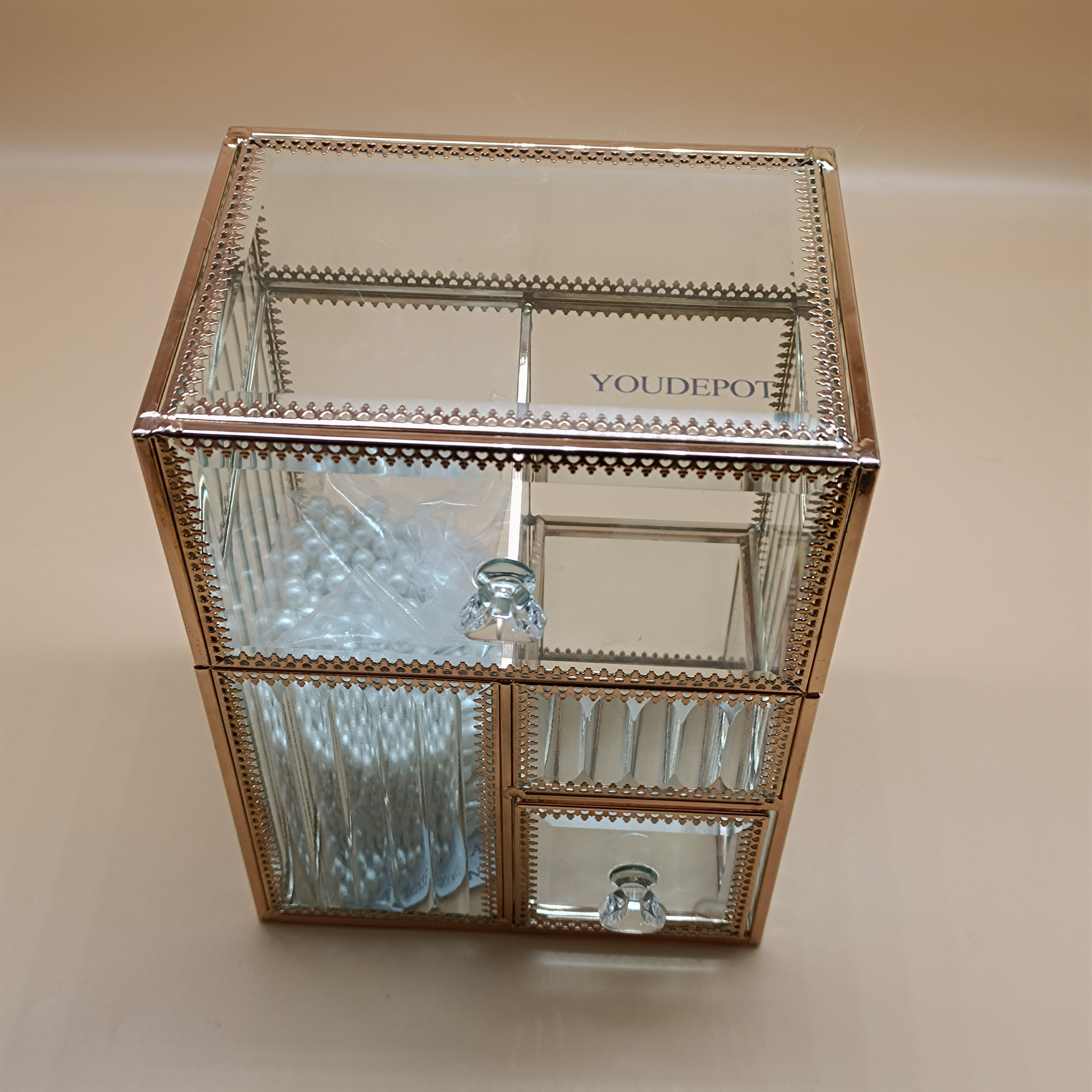 YOUDEPOT Drawer organizers,Makeup Brush Holder with Lid and Drawer, Lipstick Organizer w/Partition Racks, For Storing Various Makeup Brushes, Eyebrow Pencils, Lipsticks, Powder Puffs