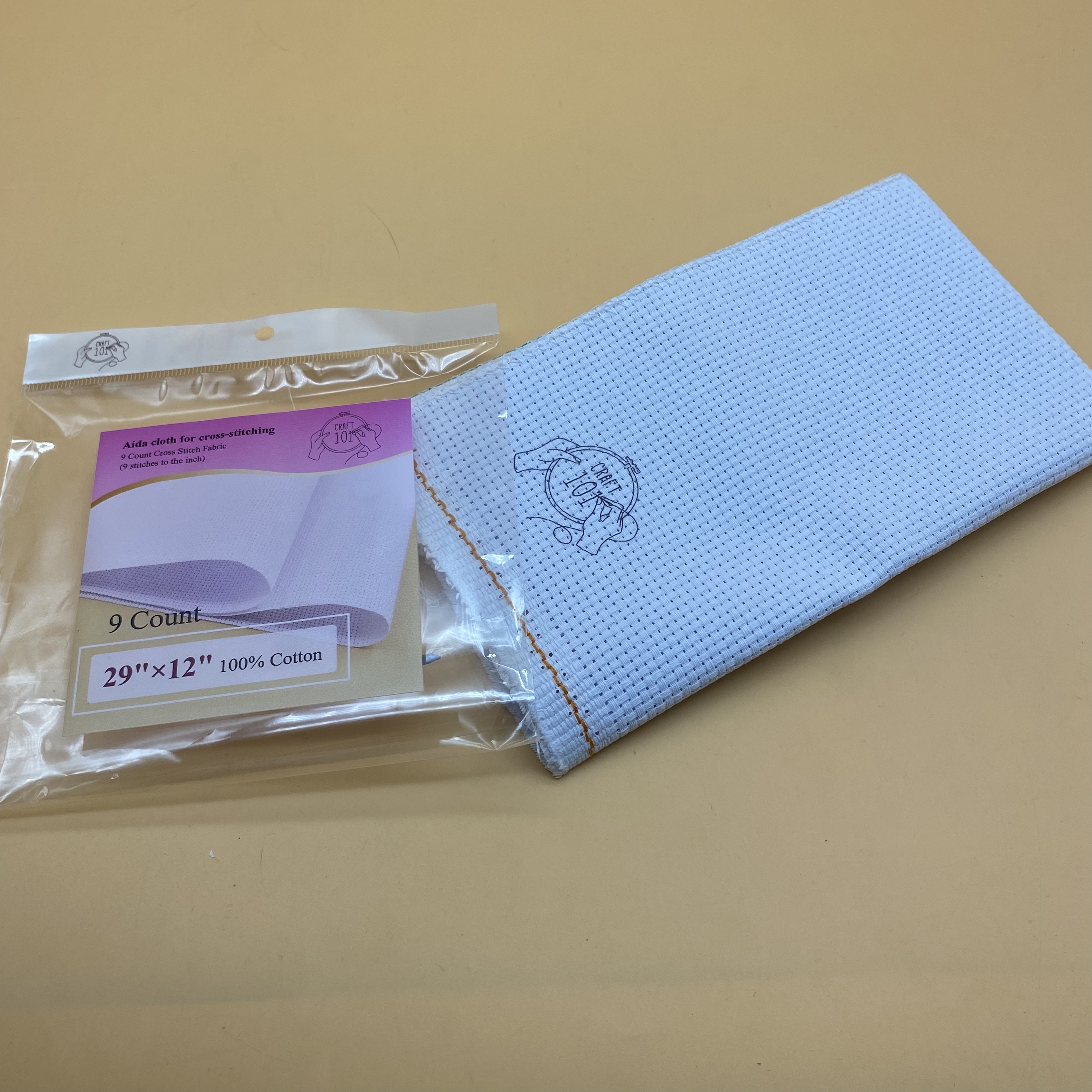 CARFT 101 Aida cloth for cross-stitching, White 29"X12",9 Count, Premium Cotton Cross Stitch Fabric