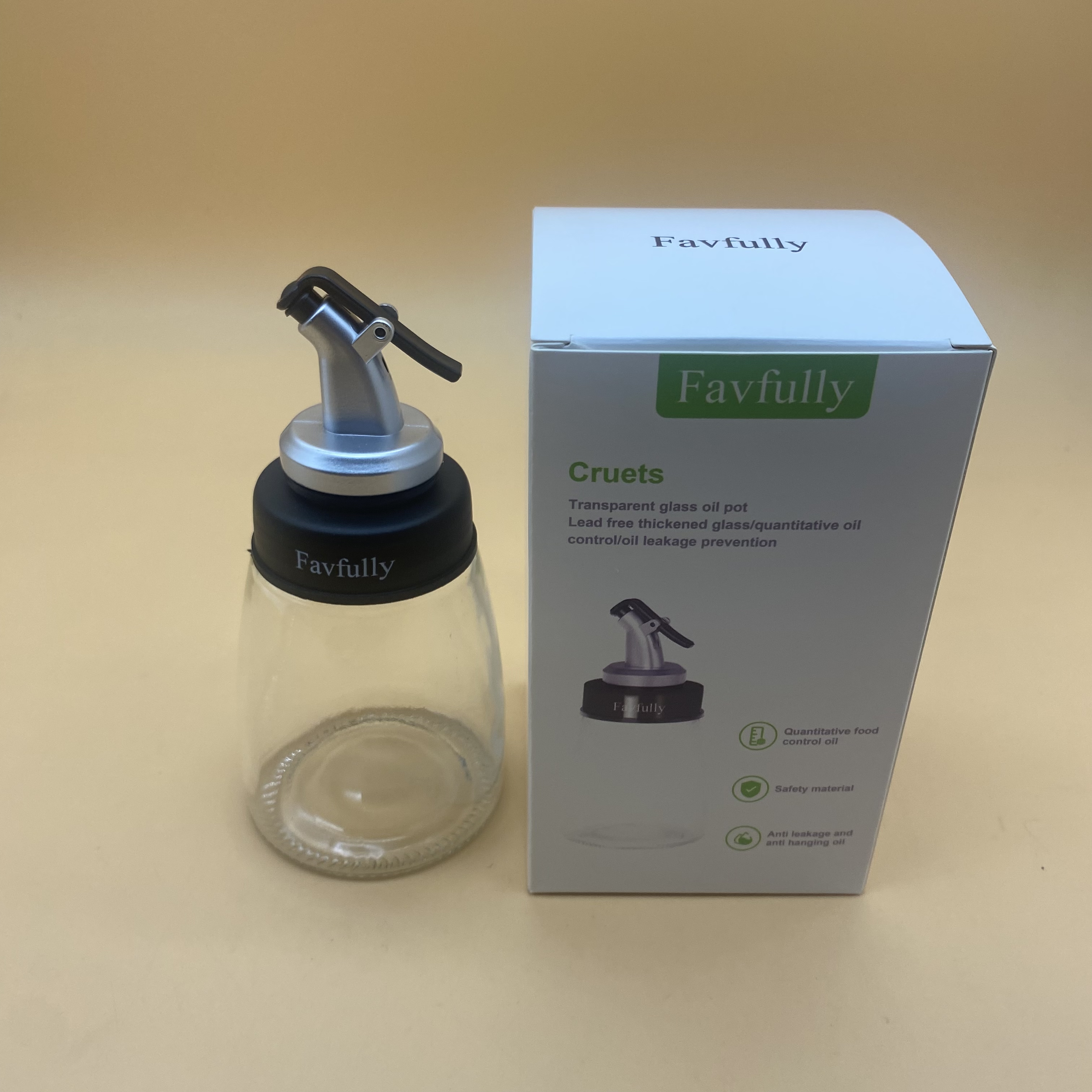 Favfully Cruets,Glass Bottles With Stainless Steel Spout & Stainless Steel Funnel SET OF 180 ML