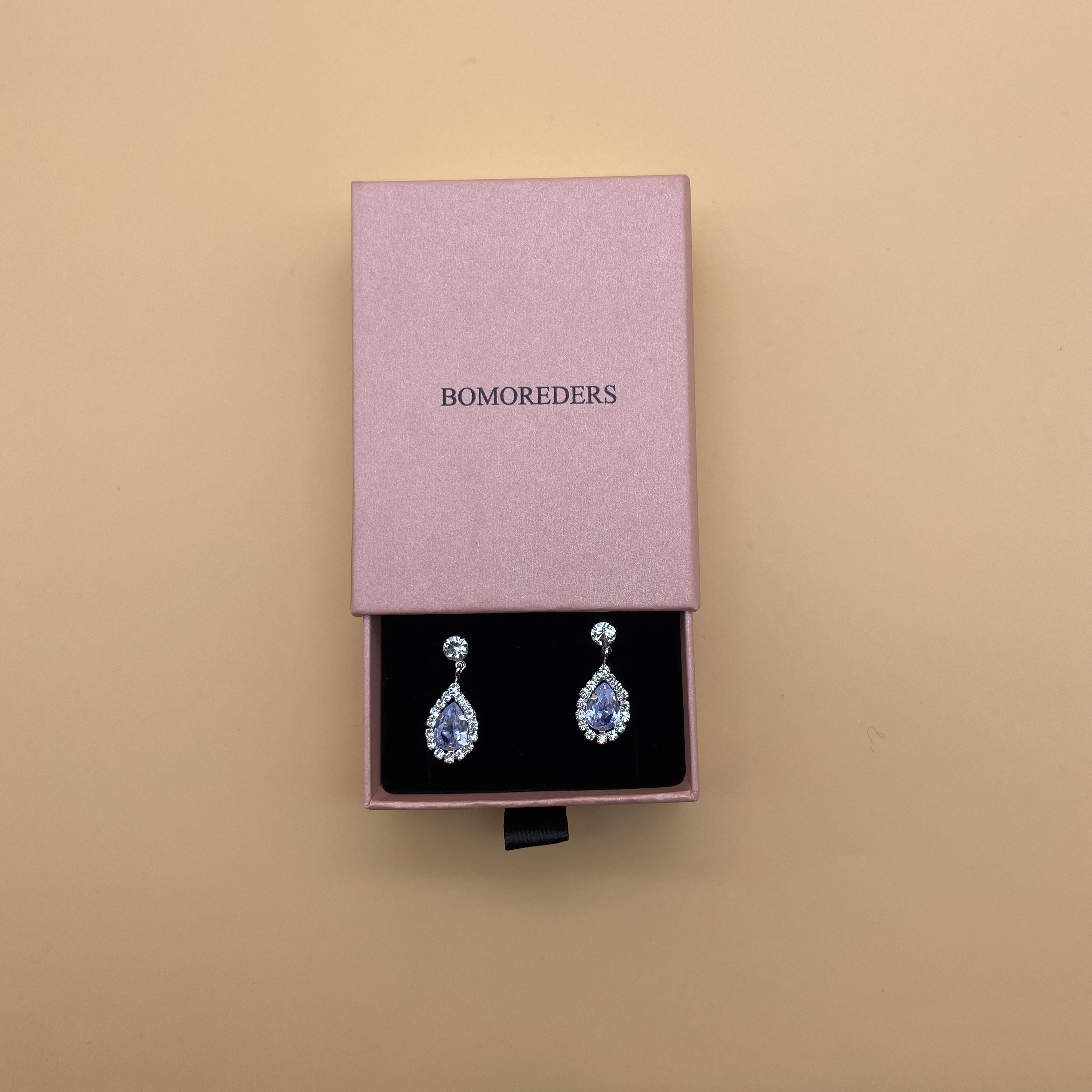 BOMOREDERS Vintage Design Long Luxury Oval  Stone Silver Tone Blue -Sapphire Color Drop Earrings