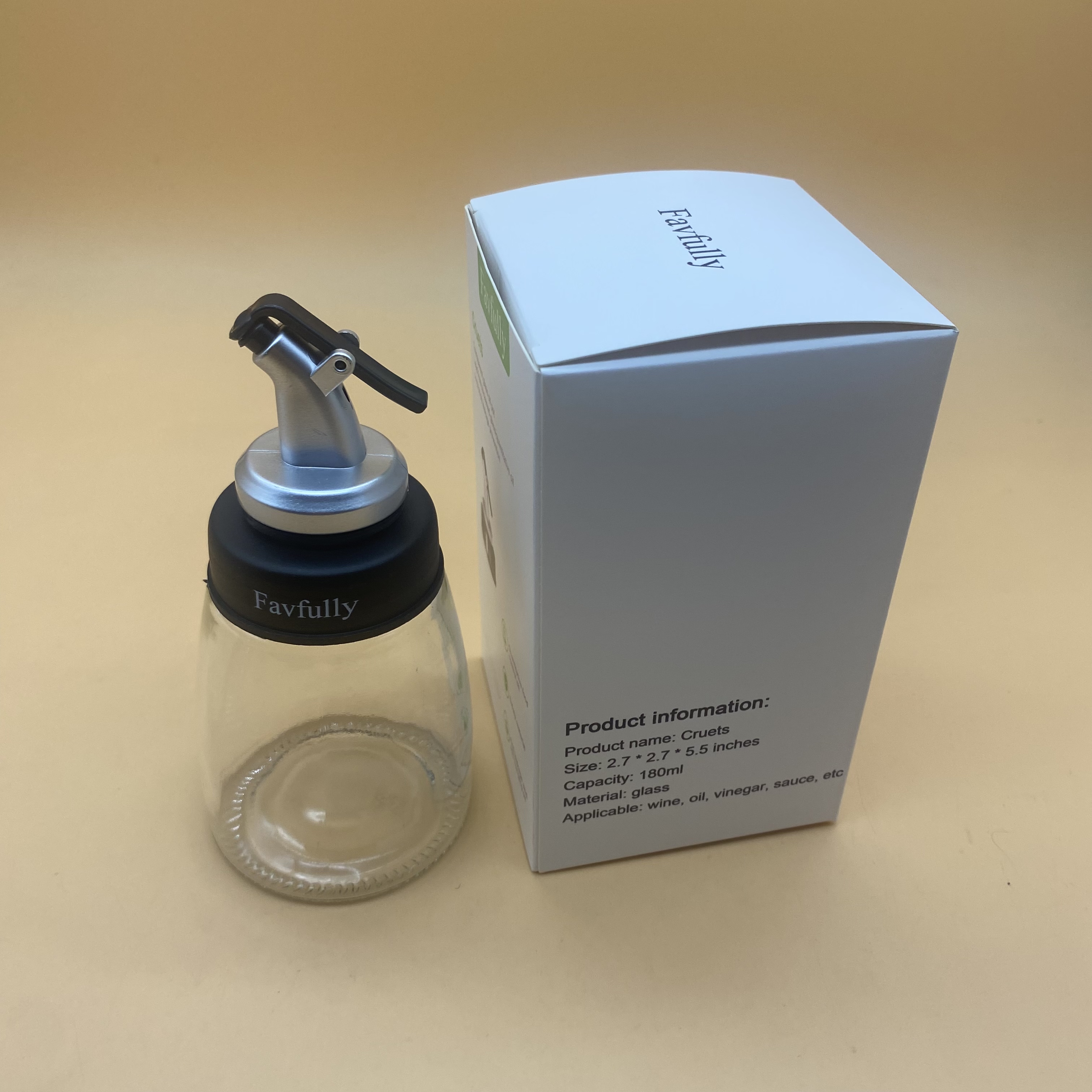 Favfully Cruets,Glass Bottles With Stainless Steel Spout & Stainless Steel Funnel SET OF 180 ML