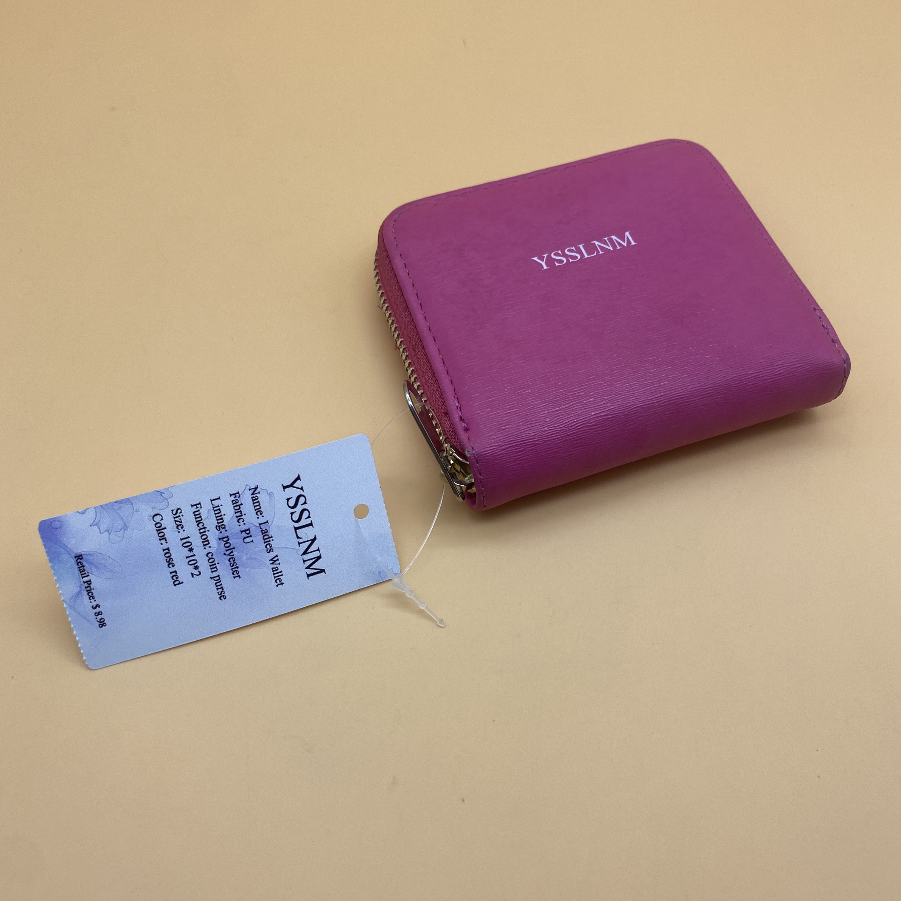 Ysslnm Women's Wallet, Leather Zip Large Capacity Long Purse Credit Card Clutch Wristlet(ROSE RED)