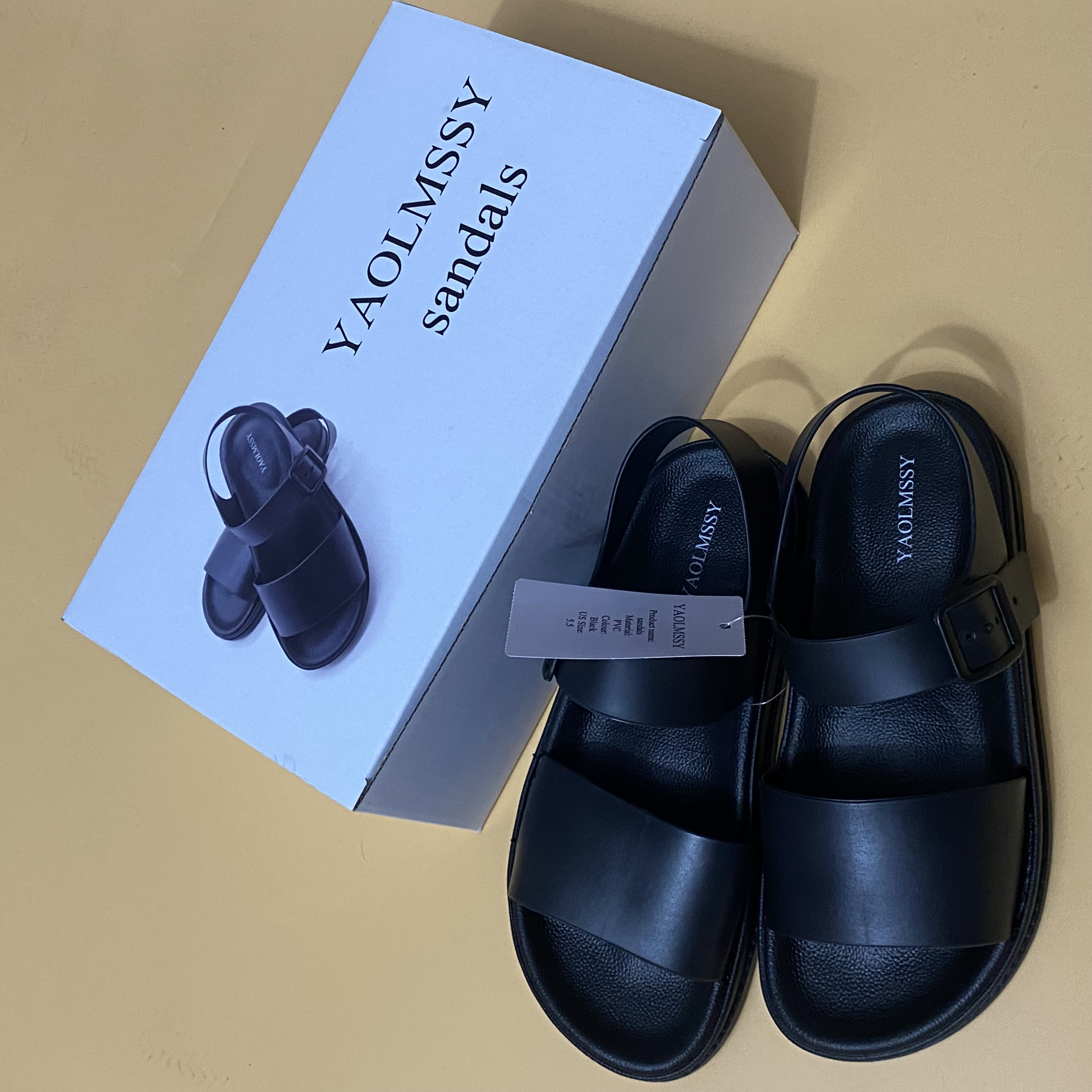 YAOLMSSY Sandals and beach shoes, Summer women's fashion flat Platform Shoes with Hook&loop(Black)