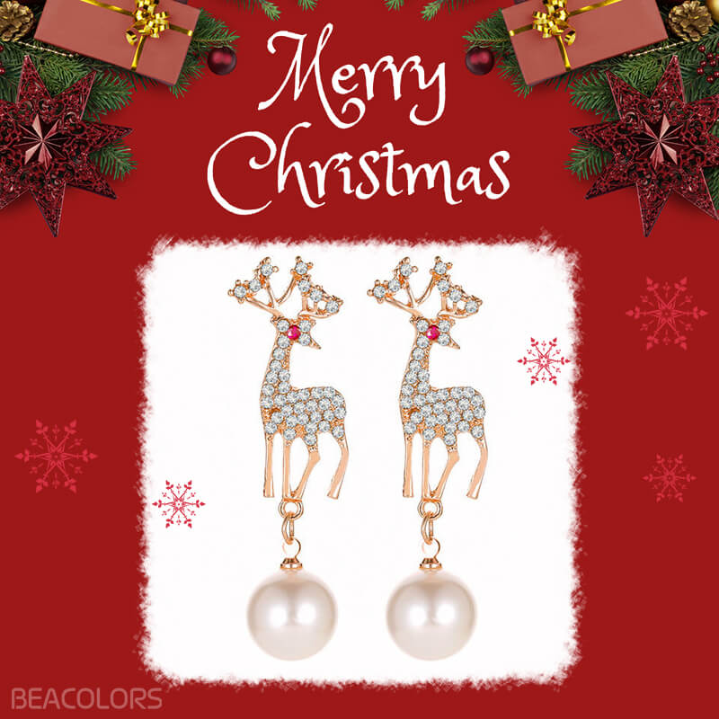 Christmas Elegant Diamond Moose Earrings-BEACOLORS
