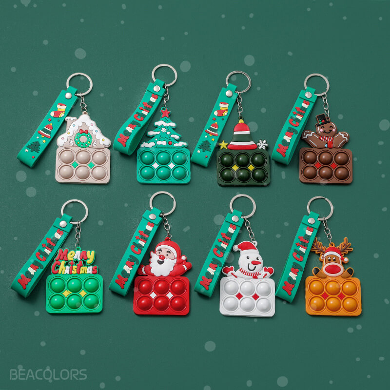 Christmas Bubble Soft Rubber Cartoon Key Chain Buckle Colored contact lenses -BEACOLORS