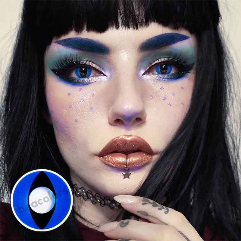 【Clearance】Beacolors Cat Eyes Blue Halloween Colored contact lenses -Shop Now!