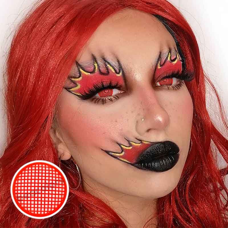 【U.S Warehouse】Beacolors Red Mesh Halloween Colored contact lenses -BEACOLORS