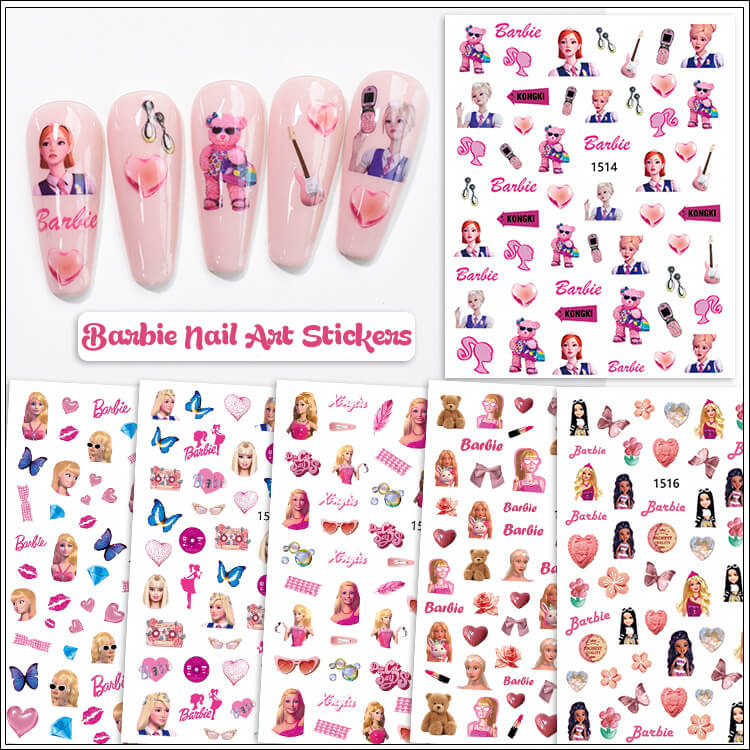 Pink Barbie Nail Art Stickers Colored contact lenses -BEACOLORS