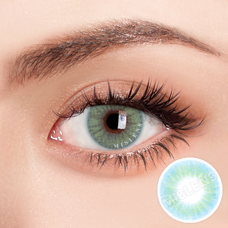 Mislens Hidrocor Topazio Blue Green color contact Lenses for dark brown eyes
