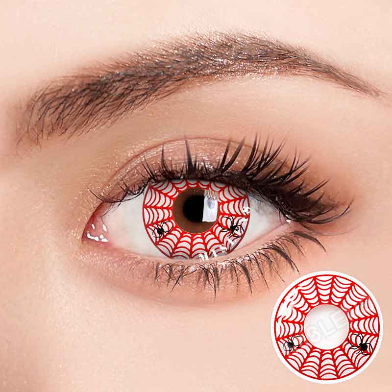 【Clearance】Mislens Spider Web Red Crazy  color contact Lenses for dark brown eyes