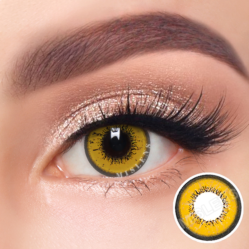 Mislens Love Words Yellow color contact Lenses for dark brown eyes