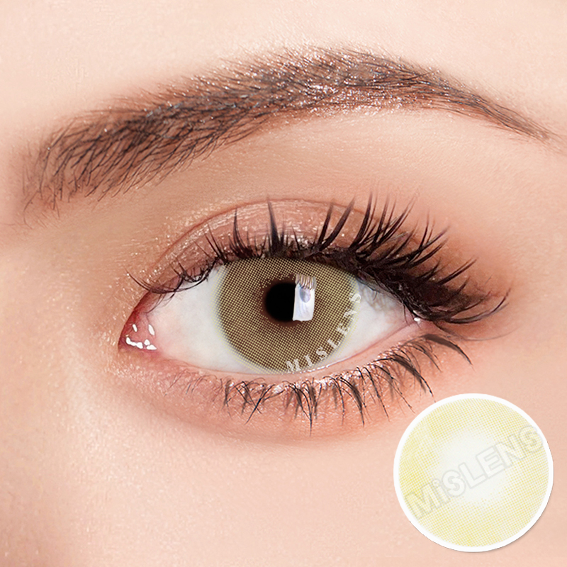 【Prescription】Mislens Polar Lights Yellow Green color contact Lenses for dark brown eyes