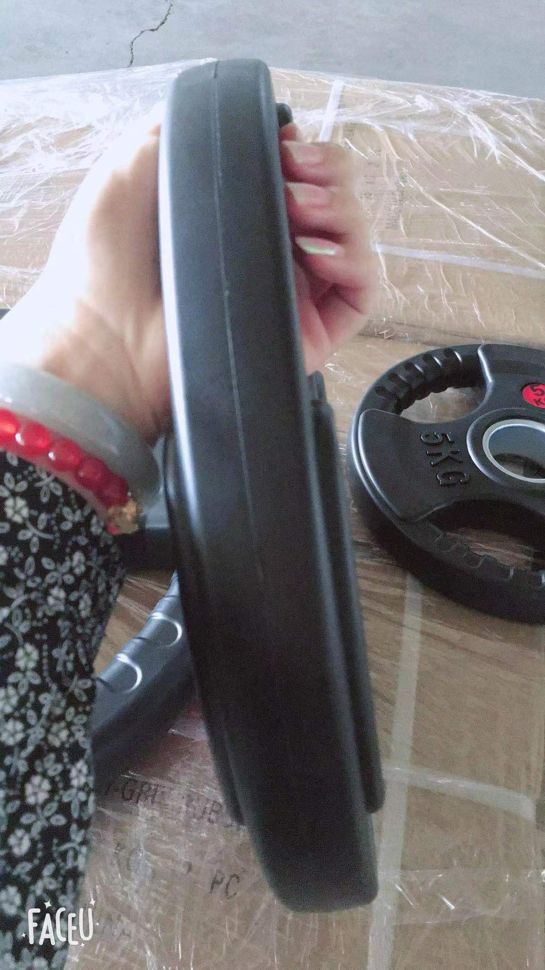 3 Holes Black Rubber Coated Weight Plate