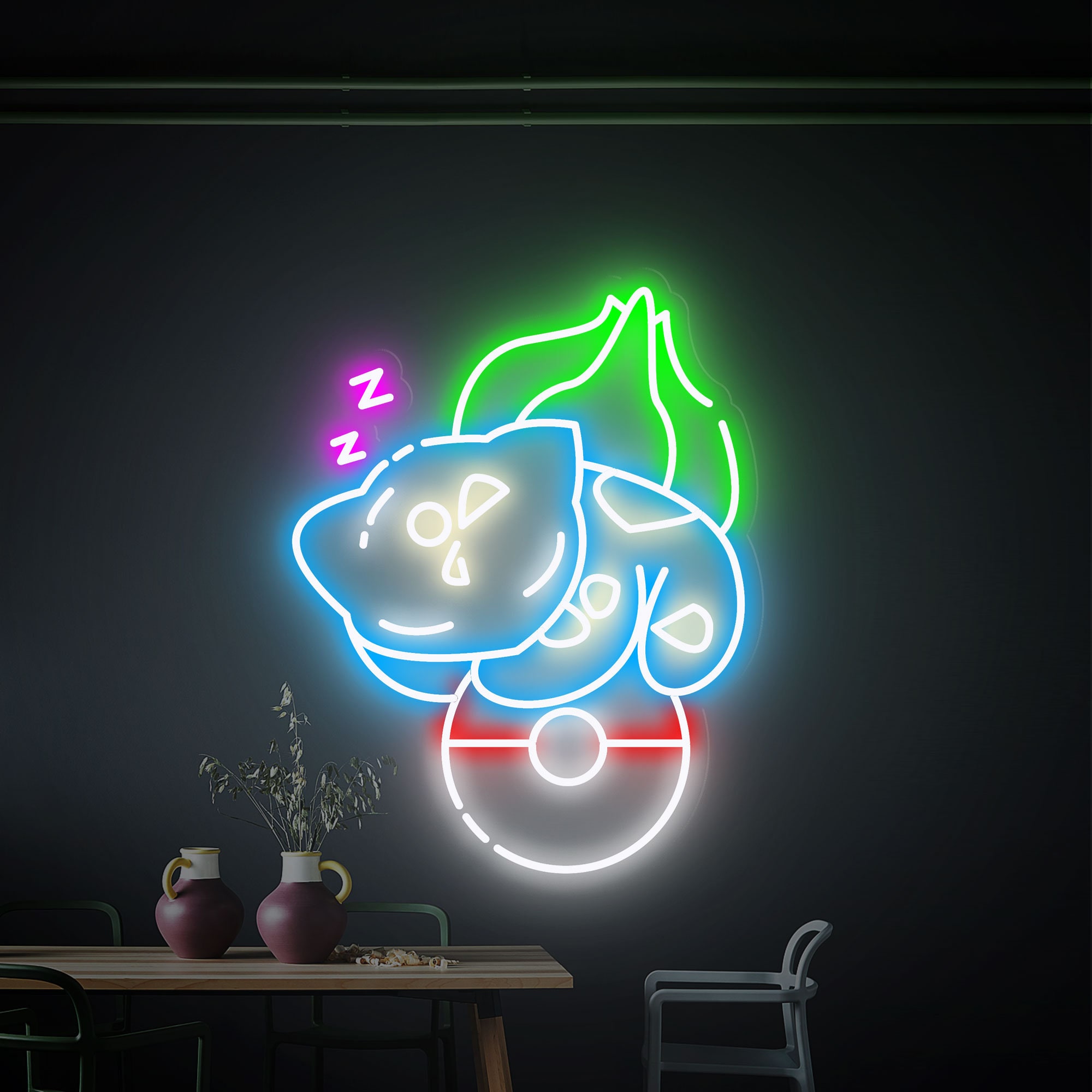 Pokemon BULBASAUR On Pokeball Led Neon Sign BULBASAUR Neon Sign Anime