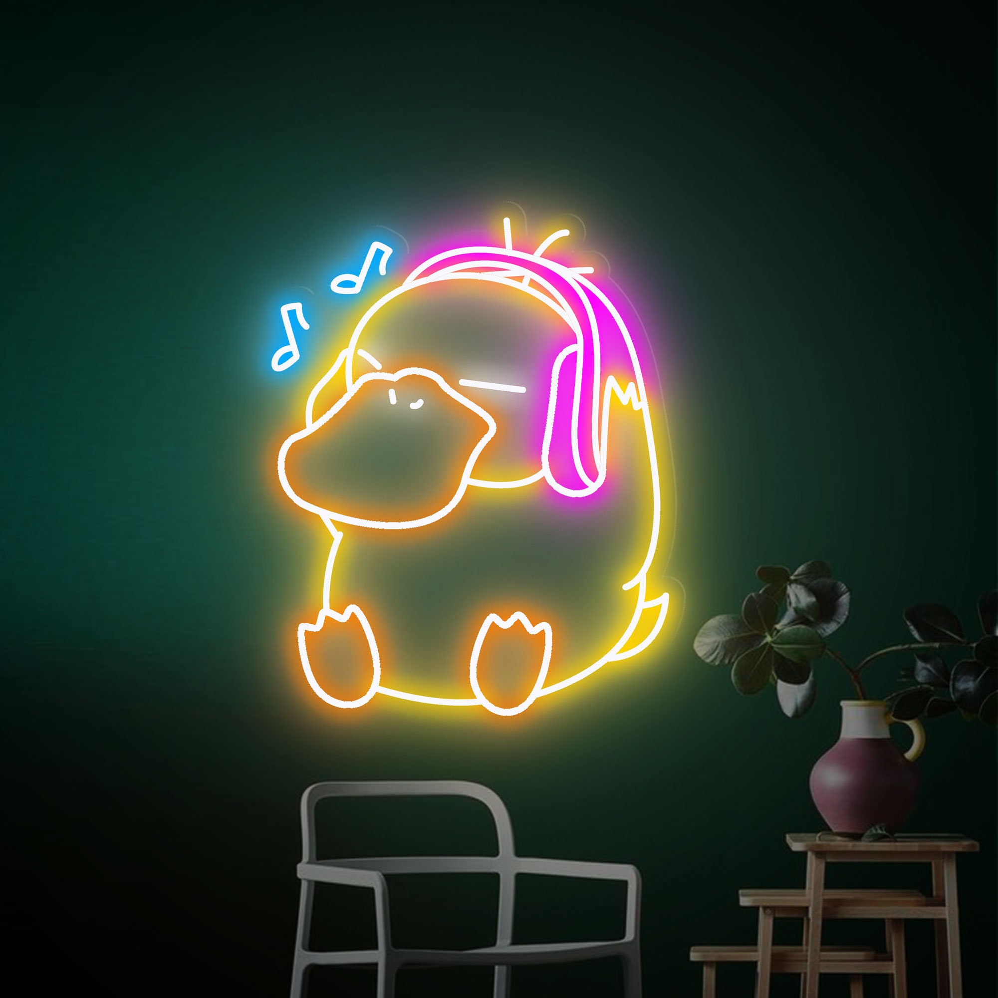 Psyduck with Headphones Neon Sign Psyduck Pokemon Led Sign Custom Anime Neon Sign Wall Decor Kids Room Decor Best Gifts Personalized Design