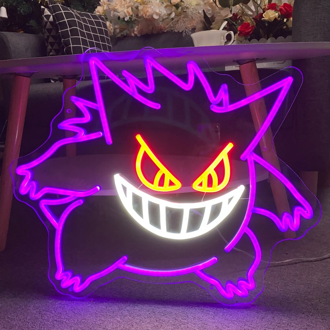 Gengar Neon Sign Ghost Led Neon Signs Anime Neon Sign Gifts for Kids Teens Bedroom Game Room Animation Monster Led Neon Night Lamp Home Party