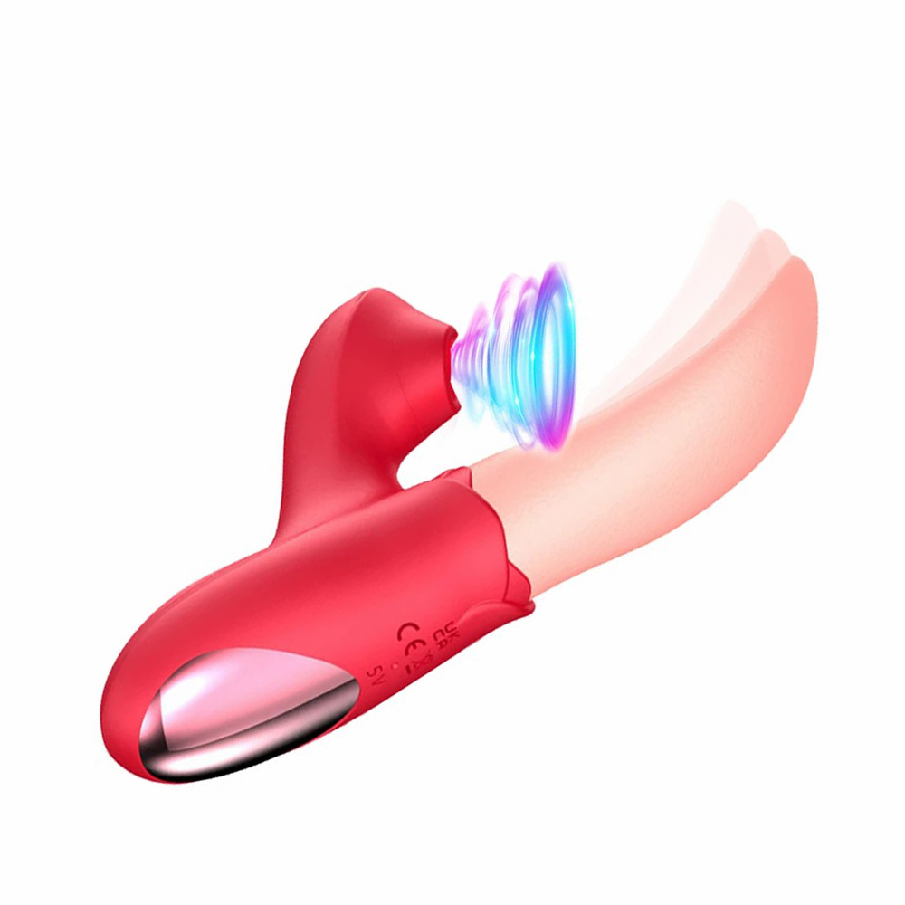 Women Rose Vibrator Dildo Clit Stimulator Sucking Vibrator Nipple Tongue Licking Blowjob Masturbation