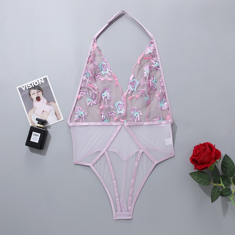 Hot Sexy Lingerie Bodysuit Sensual Floral Embroidery Transparent Body Fetish Novelty Special Use Porn Erotic Costumes-Sevenleader