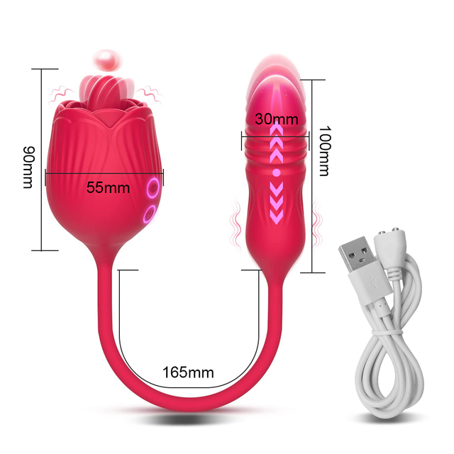 Rose Clitoral Stimulator Thrust G-spot Vibrator 10 Licking Modes and 10 Pushing Modes Rose Vibrator for Women Couples-Sevenleader