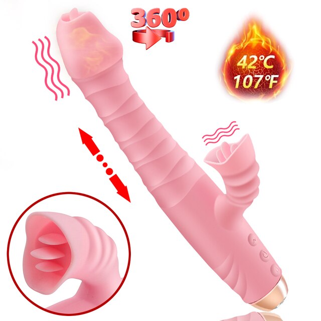 Dildo Vibrator Tongue Licking Rod Curved Rotating Heated Giant Vibrator Female G-spot Clitoral Stimulation Masturbation Sex Toys-Sevenleader