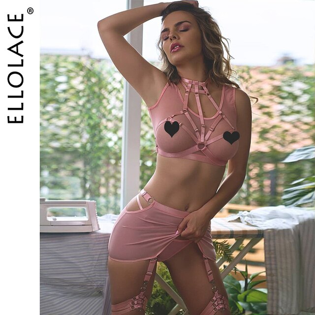 Fancy Lingerie Sexy Sheer Bra 5 Pieces Bandage Sexy Erotic Lingerie Female Nude Thong-Sevenleader