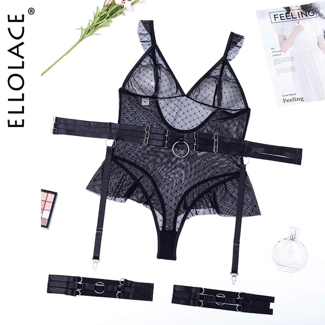 Polka-dot jumpsuit Lingerie sexy transparent Seductive body Lace see-through Sexy clothing Erotic hot tops-Sevenleader