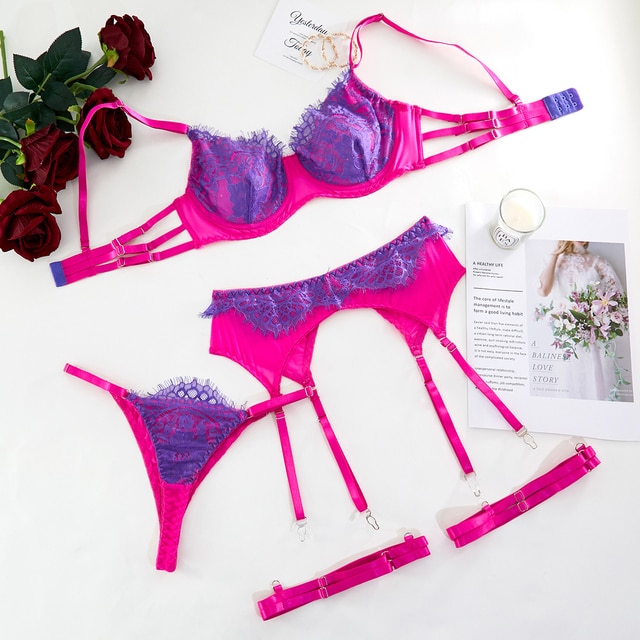 Sensual Lingerie Lace Push Up Delicate Underwear 3-Piece Underwire Exotic Sets Fancy Beautiful Short Skin Care Kits-Sevenleader