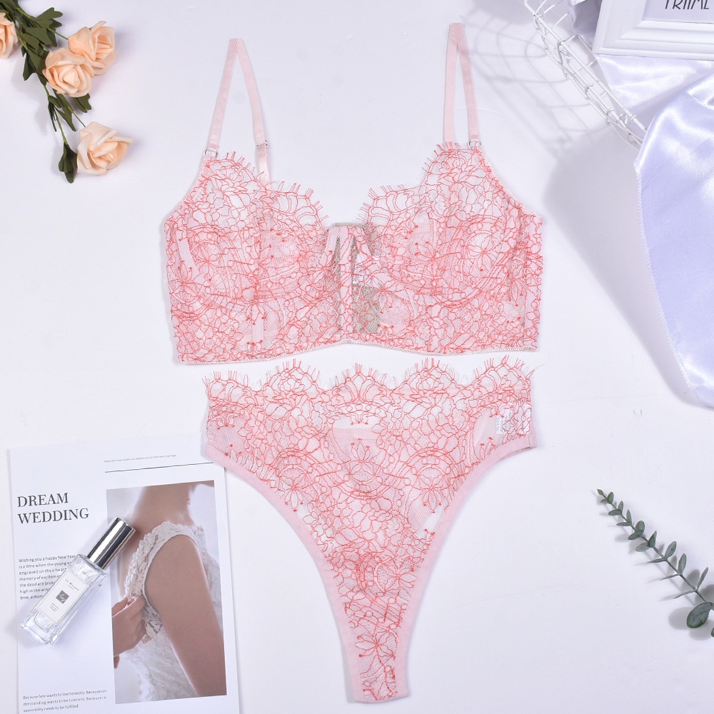 Sexy Lingerie Sexy Erotic Lingerie Nude Set Women's 2 Pieces Fancy Lace Sexy Bra and Panty Set-Sevenleader