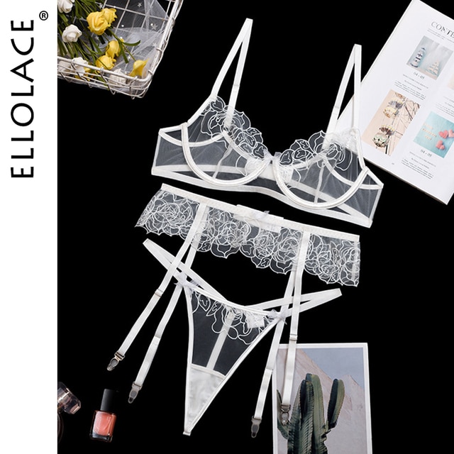 Sexy Lingerie Women Underwear See Through Sensual Lingerie Woman Exotic Costumes Bra with Bones Lingerie 3 Piece-Sevenleader