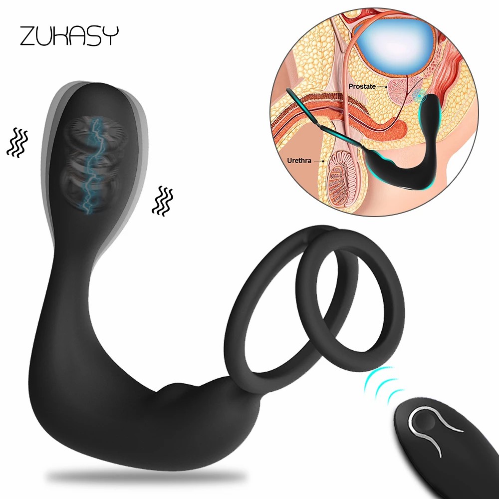 Anal Plug Cock Ring 12 Modes Vibrating Cock Ring Prostate Stimulator Toy for Men and Couples-Sevenleader