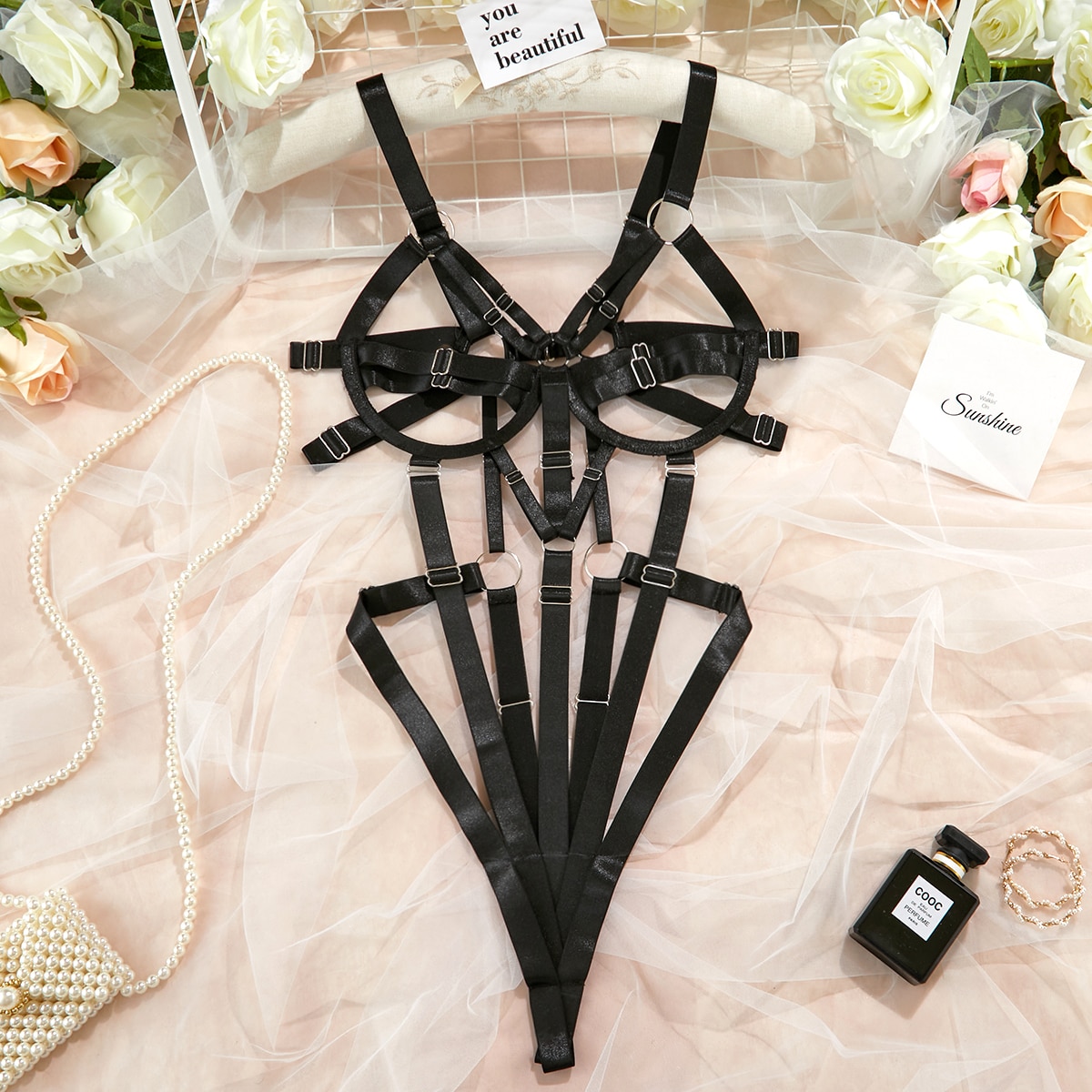 Sexy Bodysuit Hollow Out Bandage Erotic Body  Sex Hot Woman Thong One Piece Bdsm Lingerie Open Crotch And Breasts-Sevenleader
