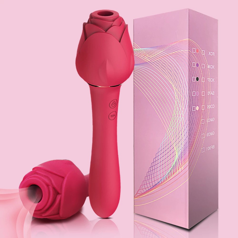 Nipple Clitoris Sucker Rose Toys Clit Stimulator 5 Sucking & 10 Vibrating Modes 2 in 1 G-spot Female Dildo Vibrator-Sevenleader