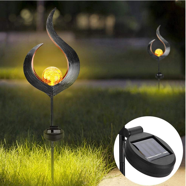 Solar Powered Metal LED Exterior Garden Light Outdoor Flame Effect Feature Lawn Ornament Solar Garden Lamp Warm White
