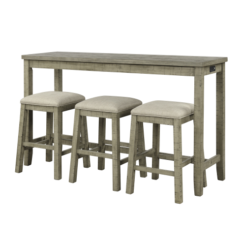 4 Pieces Counter Height Table with Fabric Padded Stools,Rustic Bar Dining Set with Socket