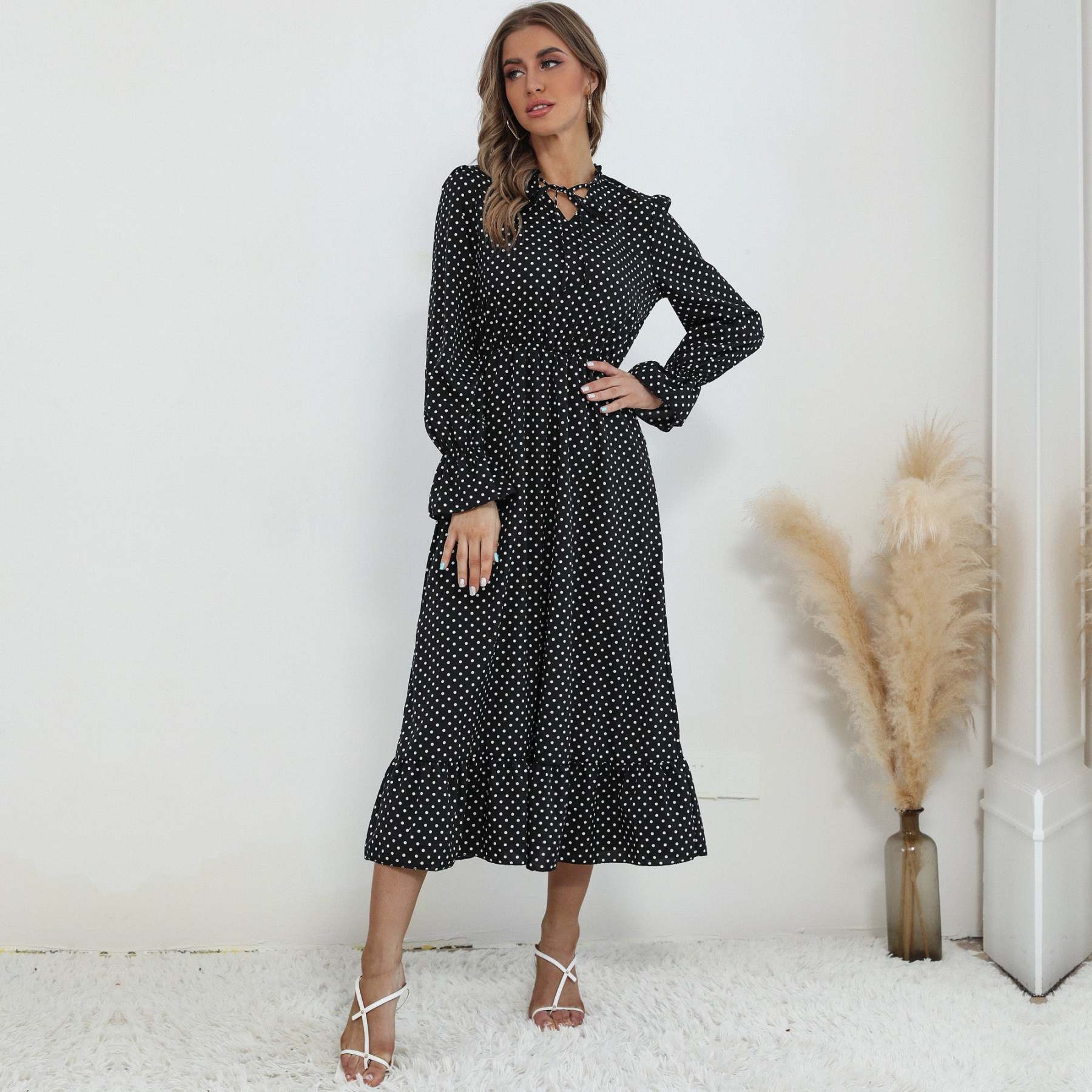 Black White Polka Dot Midi Dress