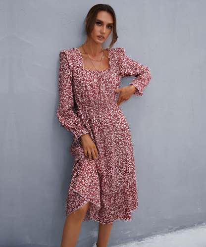 Ruffle Shoulder Smocked Midi Dress