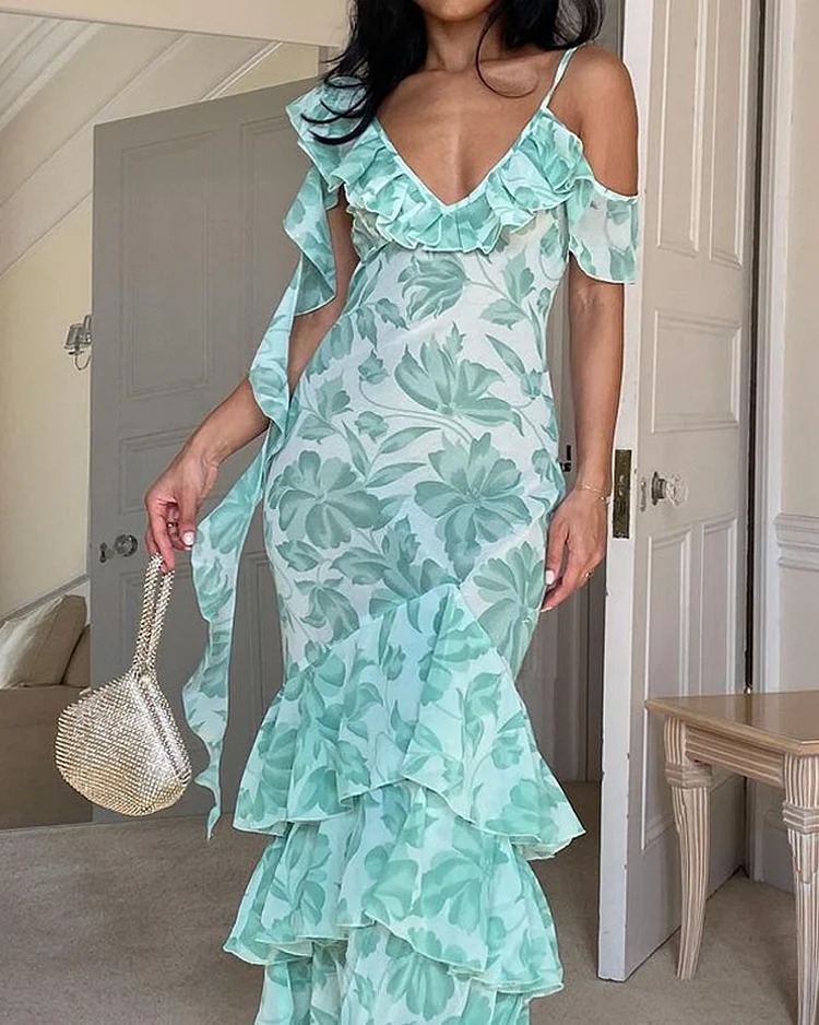 Ruffle Jacquard Maxi Dress