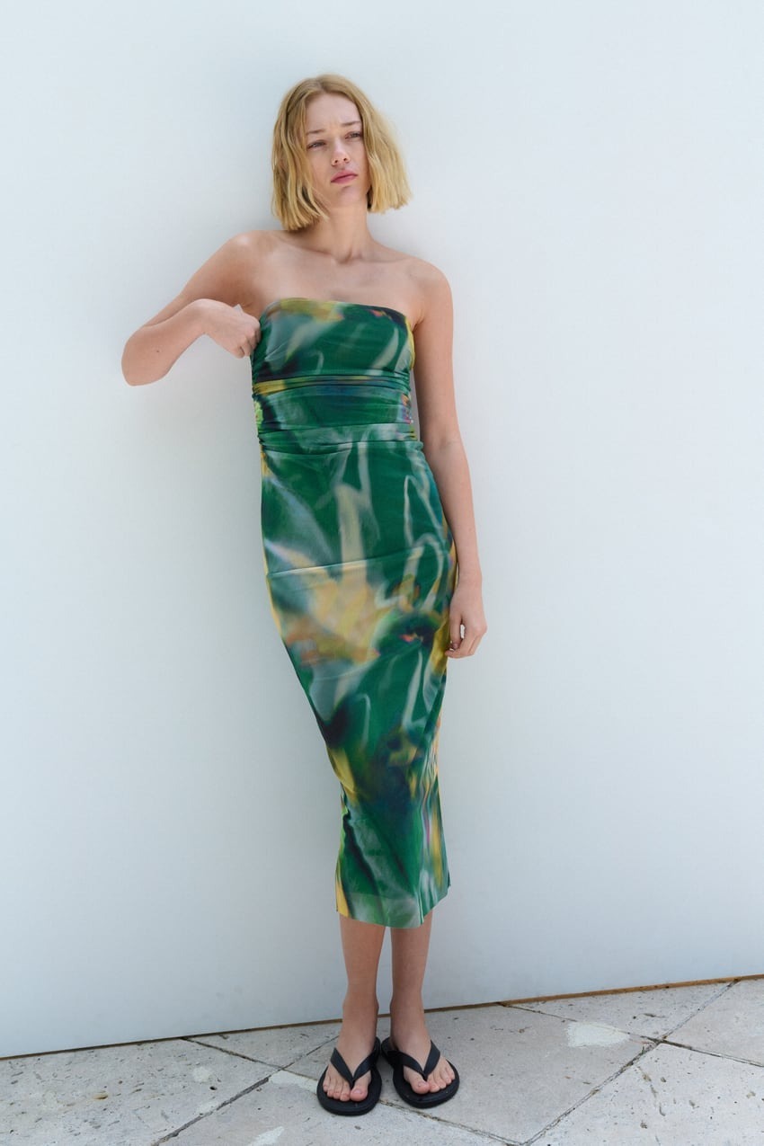 Green Sleeveless Printed Midi Dress