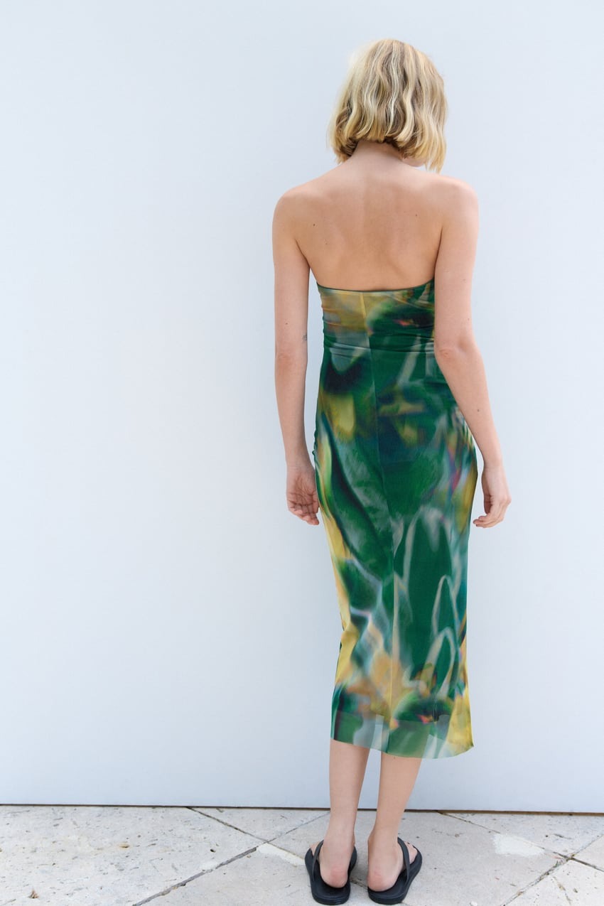 Green Sleeveless Printed Midi Dress