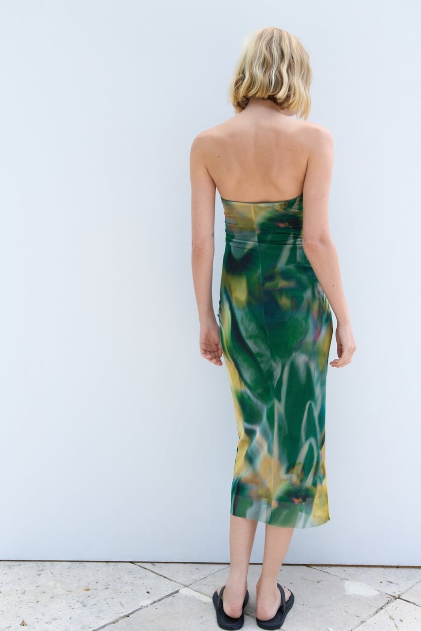 Green Sleeveless Printed Midi Dress