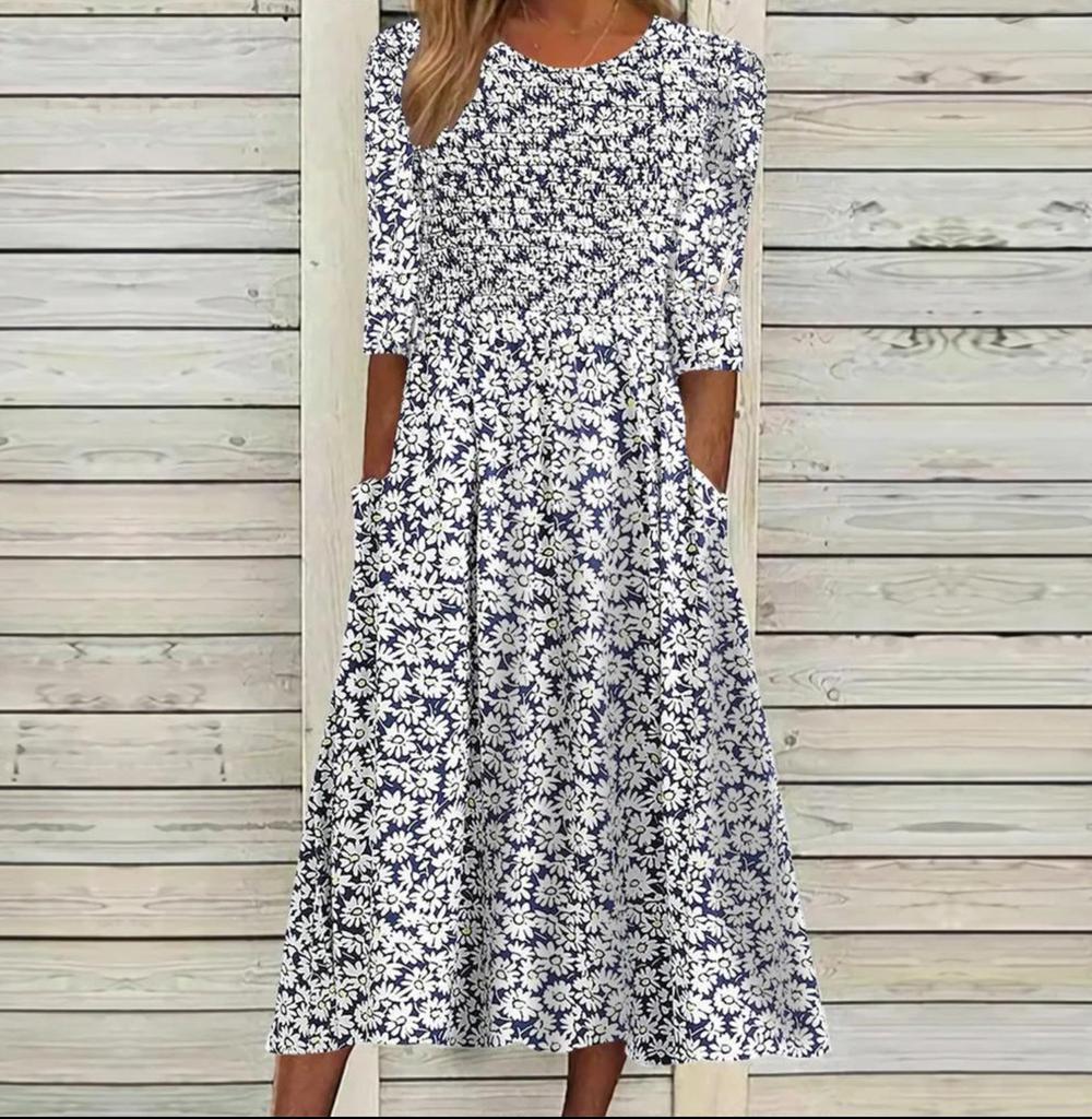 Stylish 3/4 Sleeve Print Midi Dress