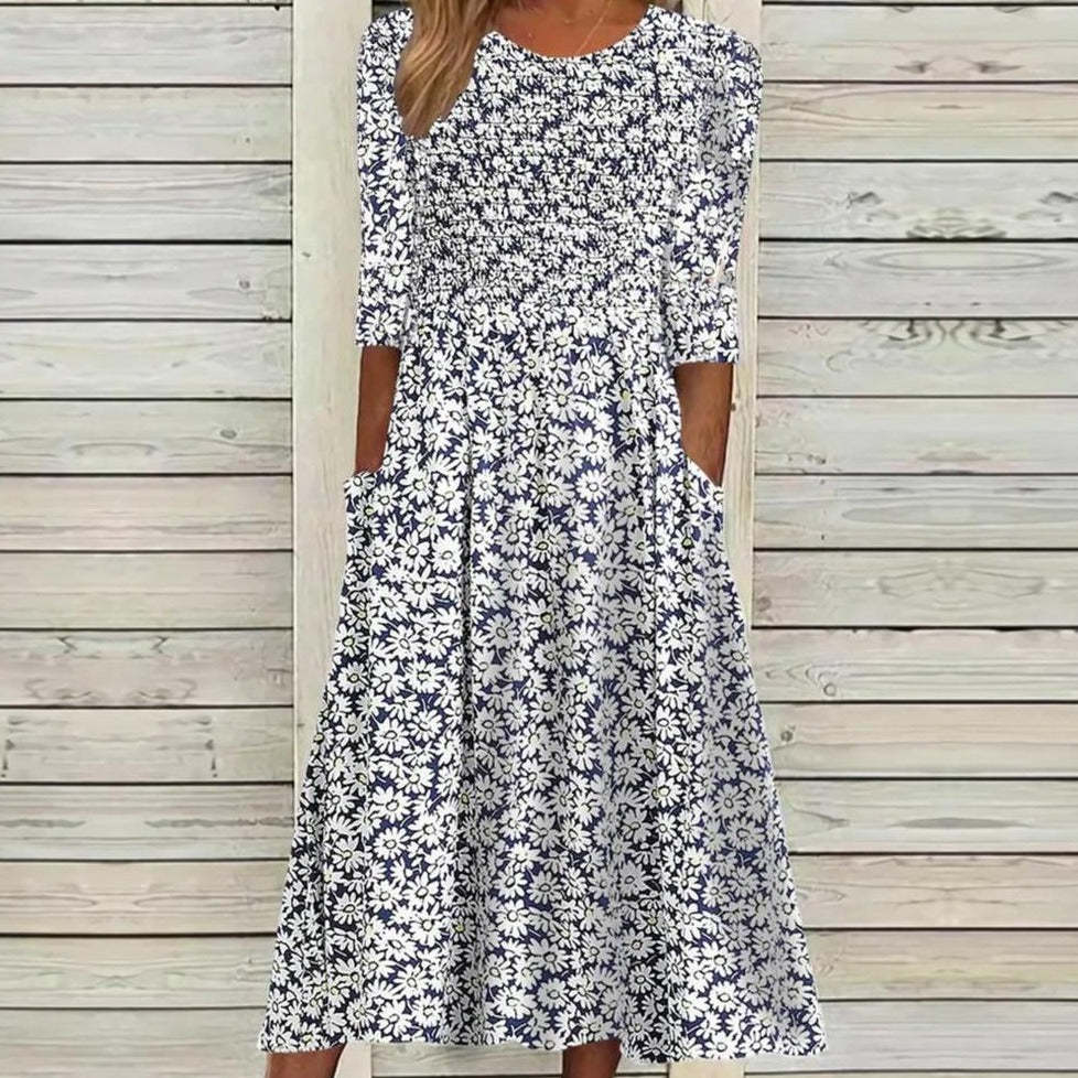 Stylish 3/4 Sleeve Print Midi Dress
