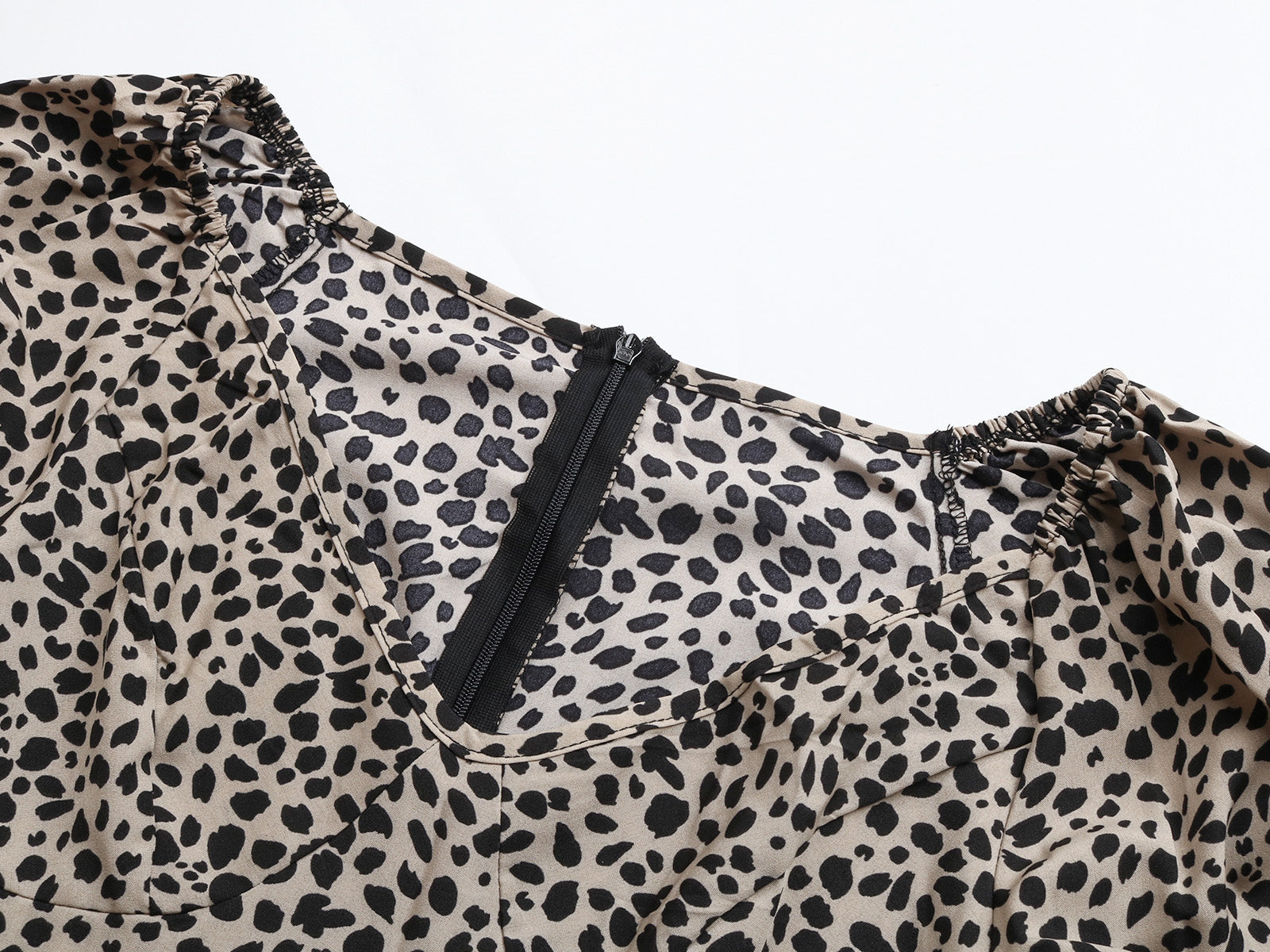 Dalmatian Print Ruffle Hem Tie Cuff Bishop Sleeve Belted Mini Dress