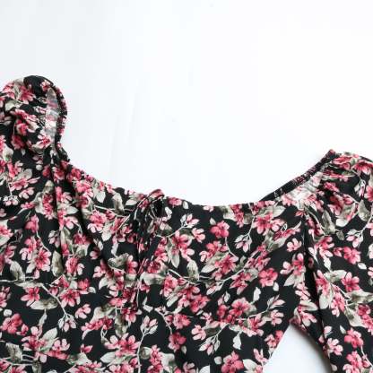 Floral Print Boho Ruffles Pleated Midi Dresses