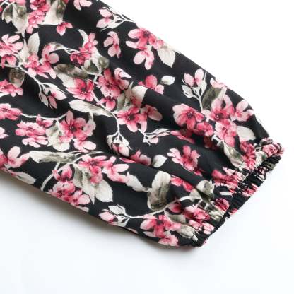 Floral Print Boho Ruffles Pleated Midi Dresses